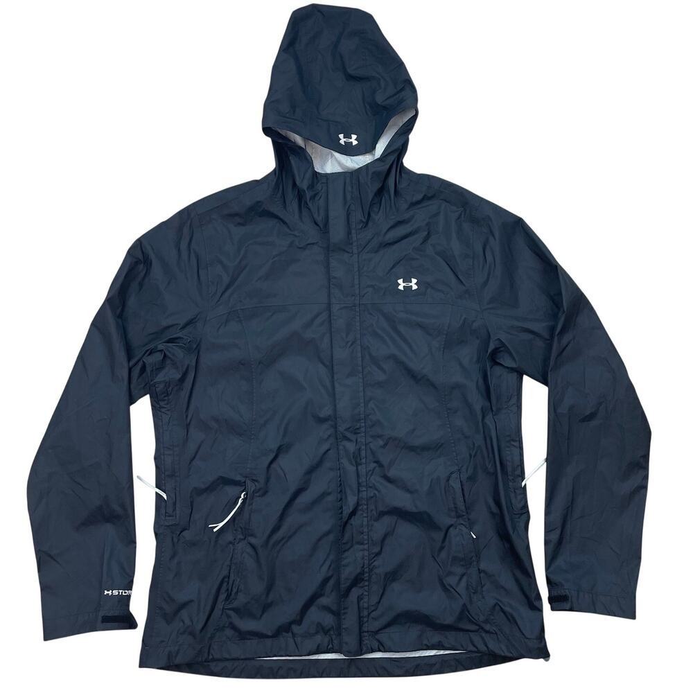 Under Armour Storm Surge Waterproof Rain Jacket Women XL Black Hooded Running
